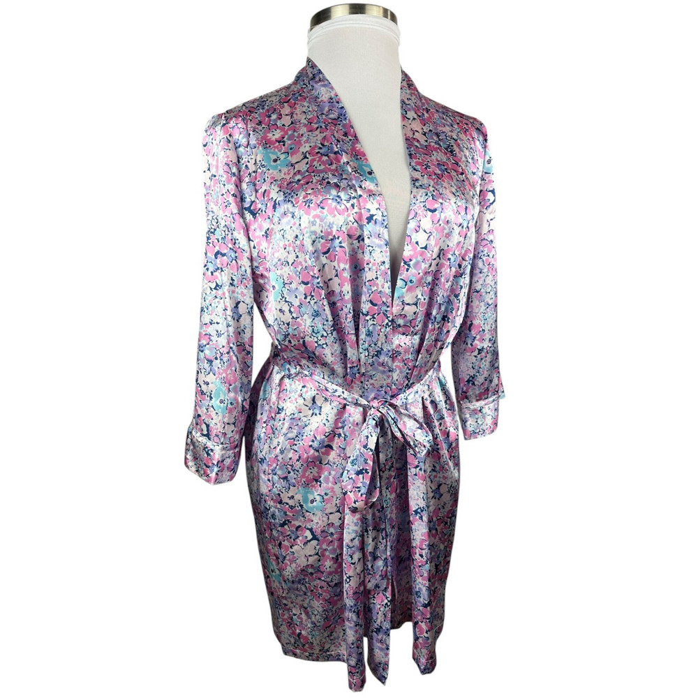 Linea Donatella Floral Satin Robe With Tie Waist Lightweight Size L / XL Bride - Picture 3 of 15